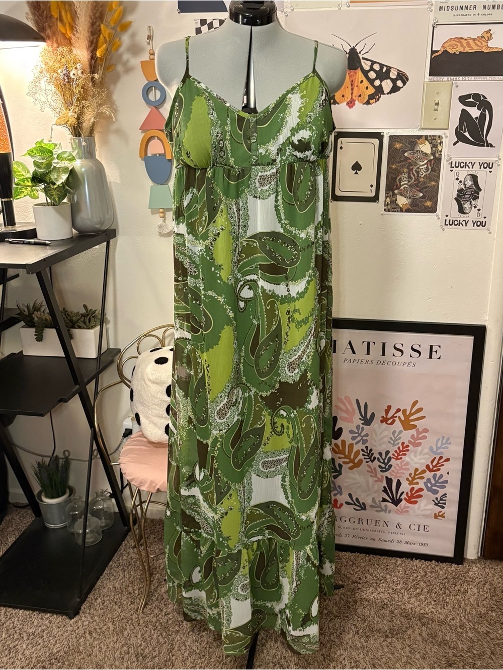 Apt. 9 Olive Green Paisley Maxi Slip Dress